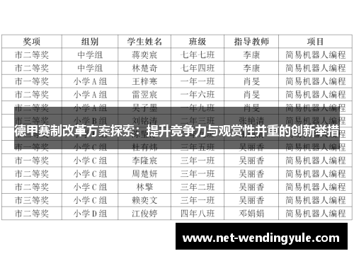 德甲赛制改革方案探索：提升竞争力与观赏性并重的创新举措