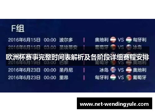 欧洲杯赛事完整时间表解析及各阶段详细赛程安排 欧洲杯赛事完整时间表解析及各阶段详细赛程安排